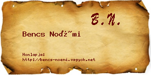 Bencs Noémi névjegykártya